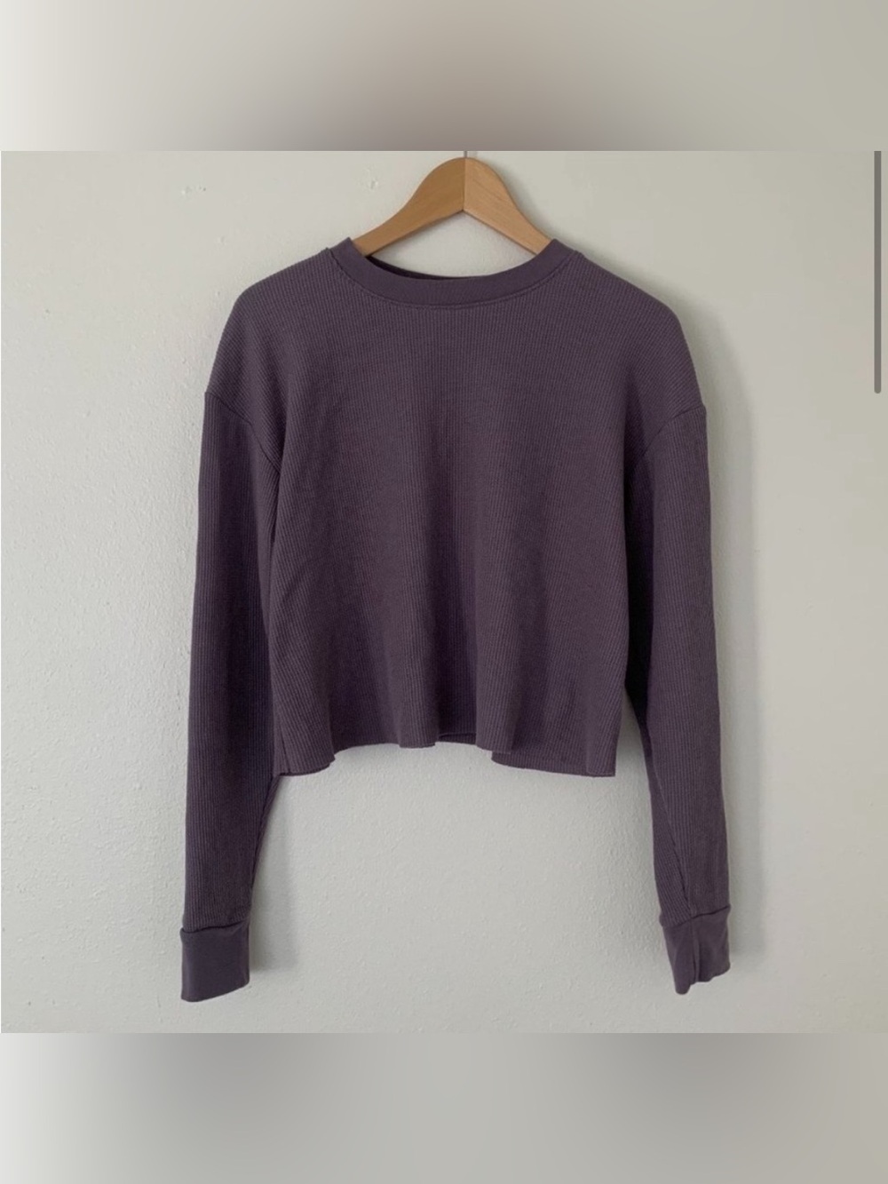 Wild Fable Purple Cropped Waffle Knit Long Sleeve Top